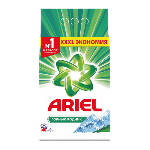 Стиральный порошок ARIEL Горный Родник, автомат, 6кг, белое и цветное белье