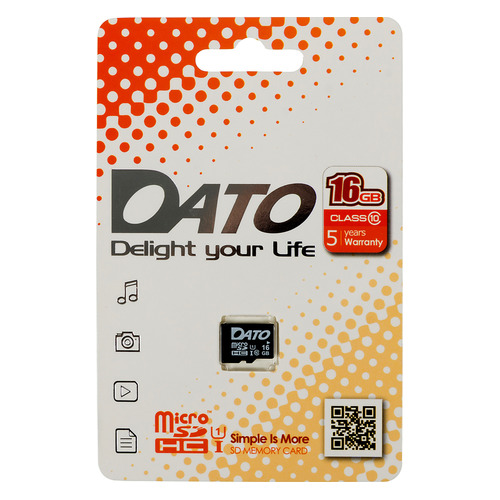 Карта памяти microSDHC UHS-I U1 DATO 16 ГБ, 40 МБ/с, Class 10, DTTF016GUIC10, 1 шт