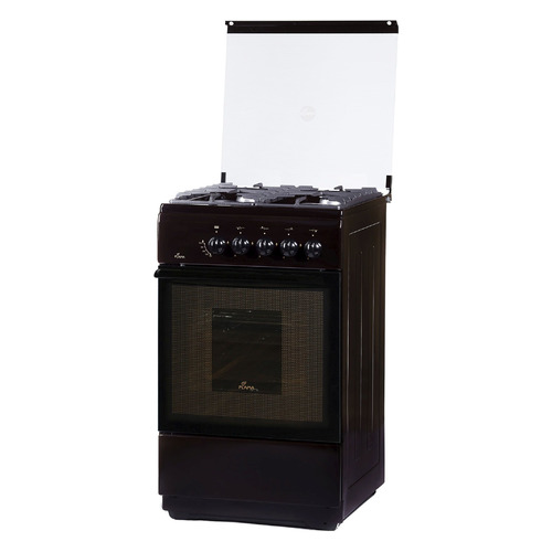 Газовая плита Flama FG 24022 B, газовая духовка, стеклянная крышка, чугун, коричневый