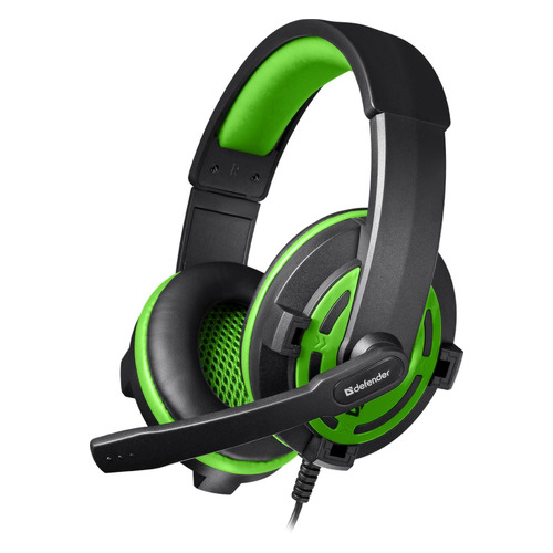 Гарнитура игровая Defender Warhead G-300, для компьютера, накладные, черный / зеленый [64128]