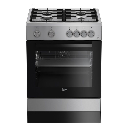 Газовая плита Beko FSG62110DSCS, газовая духовка, стеклянная крышка, эмаль, серебристый и черный