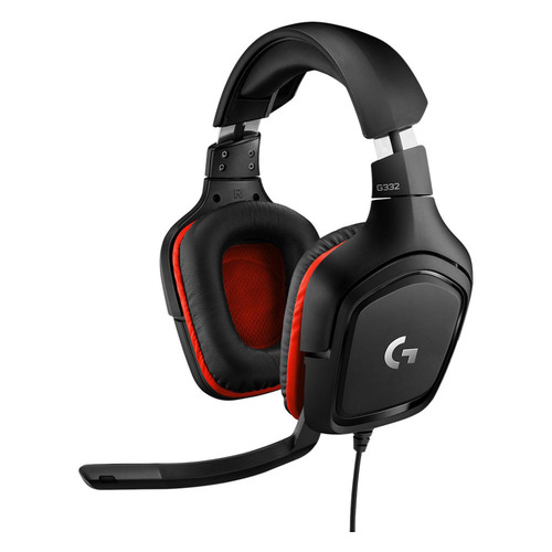 Гарнитура Logitech G332 Leatheratte, для ПК и игровых консолей, накладные, черный / красный [981-000757]