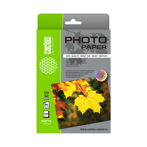 Фотобумага Cactus CS-MA6230100, 230г/м2, 100л, для струйной печати, белый, покрытие матовое