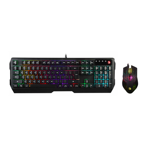 Комплект (клавиатура+мышь) A4TECH Bloody Q1300 (Q135 Neon + Q50), USB, проводной, черный