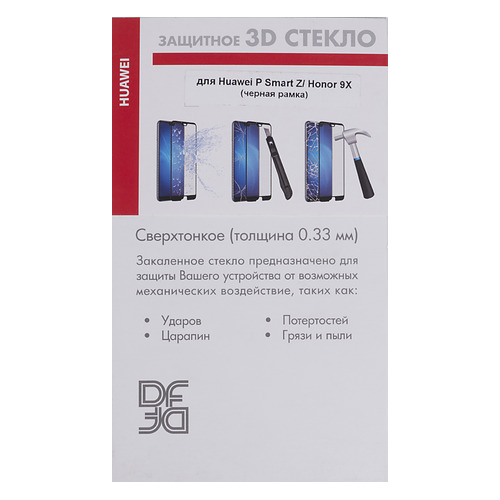 Защитное стекло для экрана DF hwColor-103 для Huawei P Smart Z/Honor 9X 3D, 1 шт, черный [df hwcolor-103 (black)]