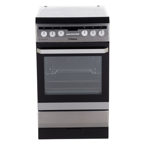 Газовая плита Hansa FCMX59221, электрическая духовка, стеклянная крышка, чугун, нержавеющая сталь