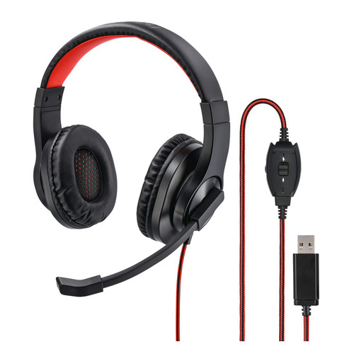 Гарнитура HAMA HS-USB400, для компьютера, накладные, черный / красный [00139927]