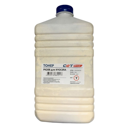 Тонер CET PK208, для Kyocera Ecosys M5521cdn/M5526cdw/P5021cdn/P5026cdn, желтый, 500грамм, бутылка