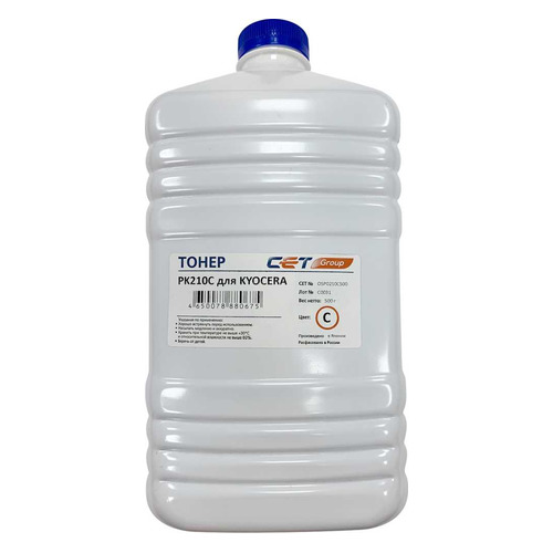 Тонер CET PK210, для Kyocera Ecosys P6230cdn/6235cdn/7040cdn, голубой, 500грамм, бутылка
