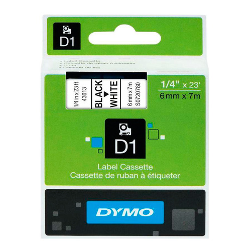 Картридж DYMO D1, черный / белый / 6мм, черный шрифт, белый фон, 7м ( S0720780