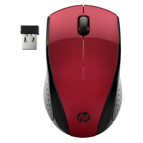 Мышь HP Wireless 220, оптическая, беспроводная, USB, красный и черный [7kx10aa]