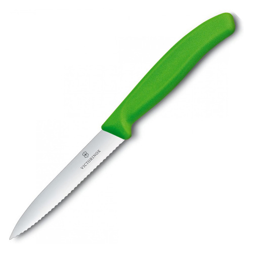 Нож кухонный Victorinox Swiss Classic, для чистки овощей и фруктов, 100мм, заточка серрейтор, стальной, зеленый [6.7736.l4]