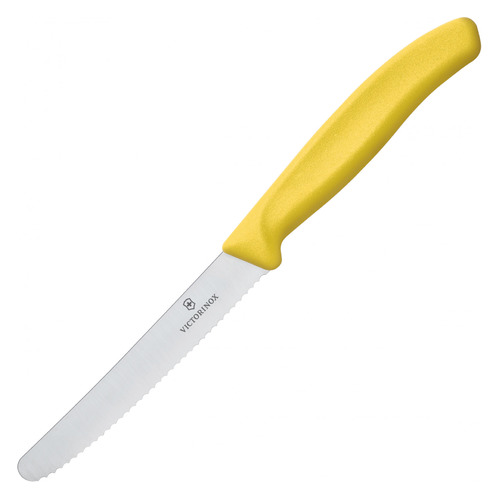 Нож кухонный Victorinox Swiss Classic, для овощей, 110мм, заточка серрейтор, стальной, желтый [6.7836.l118]
