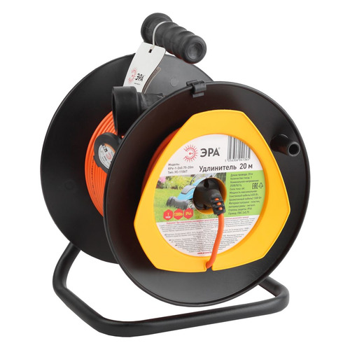 Удлинитель силовой Эра RPx-1-2x0.75-20m, розеток 1шт, 2x0.75 кв.мм, 6A, 20м, ПВС, катушка, оранжевый [б0043042]