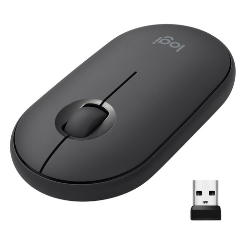 Мышь Logitech Pebble M350, оптическая, беспроводная, USB, графитовый [910-005718]