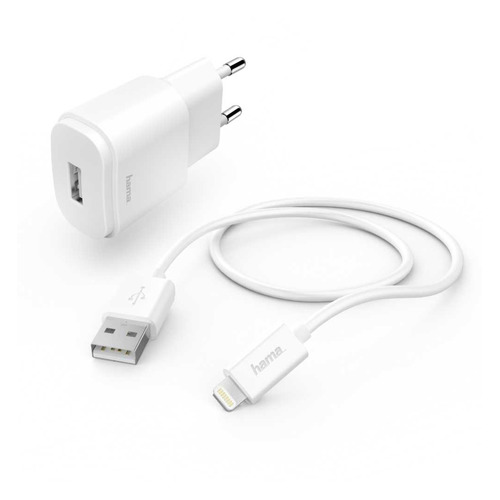 Сетевое зарядное устройство HAMA H-183290, USB, 8-pin Lightning (Apple), 1A, белый [00183290]