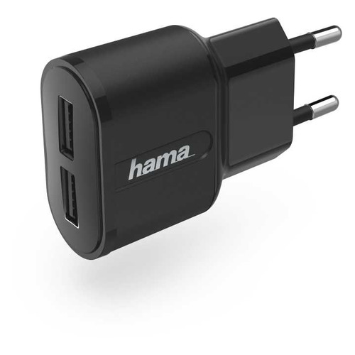 Сетевое зарядное устройство HAMA H-183227, 2xUSB, 2.4A, черный [00183227]