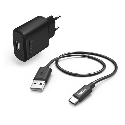 Сетевое зарядное устройство HAMA H-183240, USB, USB type-C, 2.4A, черный [00183240]