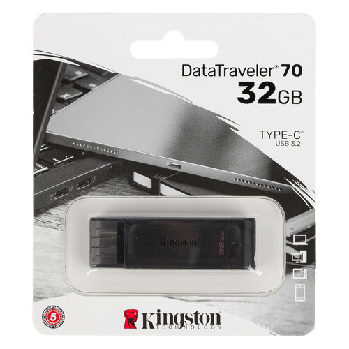 Флешка USB (Type-C) Kingston DataTraveler 70 DT70/32GB 32ГБ, USB3.2, черный