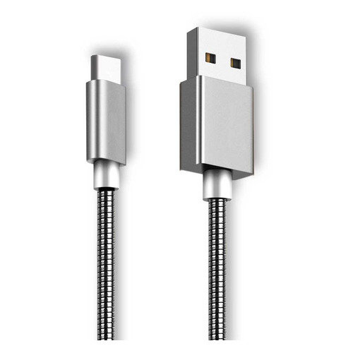 Кабель Ginzzu GC-806S, USB Type-C (m) - USB (m), 1м, в оплетке, 2A, серебристый