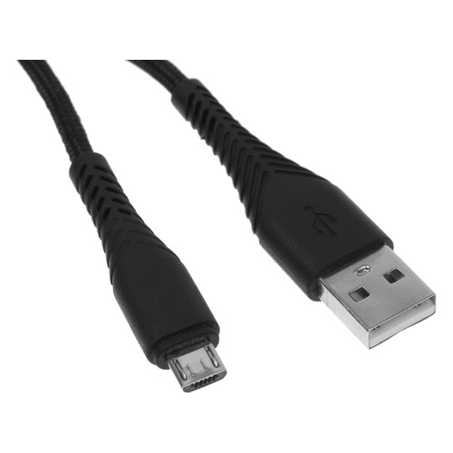 Кабель BORASCO Fishbone, micro USB (m) - USB (m), 1м, в оплетке, 3A, черный [38499]