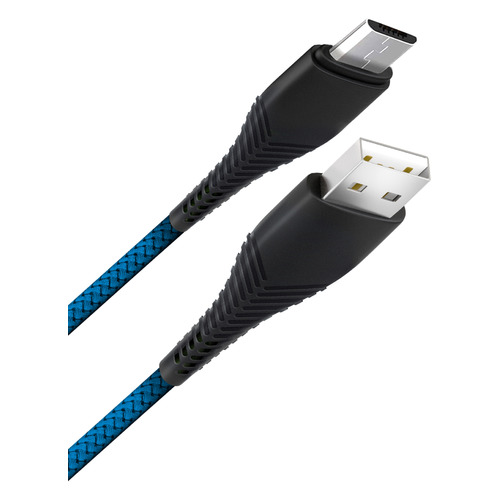 Кабель BORASCO Fishbone, micro USB (m) - USB (m), 1м, в оплетке, 3A, синий [38501]