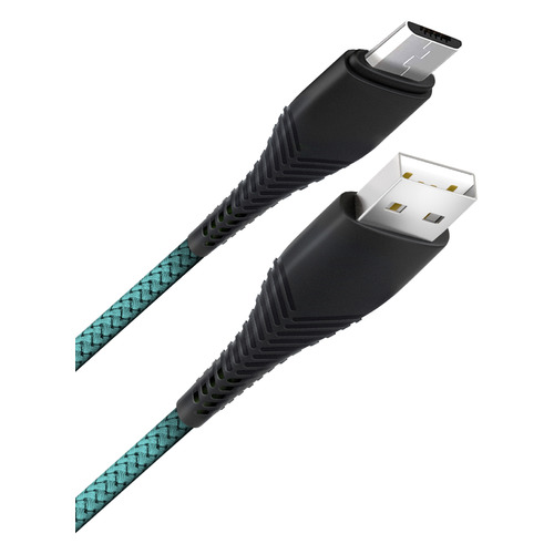 Кабель BORASCO Fishbone, micro USB (m) - USB (m), 1м, в оплетке, 3A, мятный [38502]
