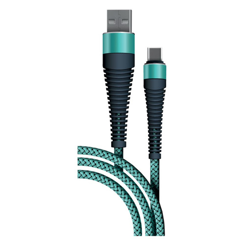 Кабель BORASCO Fishbone, USB Type-C (m) - USB (m), 1м, в оплетке, 3A, мятный [38506]
