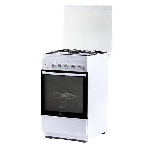 Газовая плита Flama FG 2411 W, газовая духовка, стеклянная крышка, сталь, белый