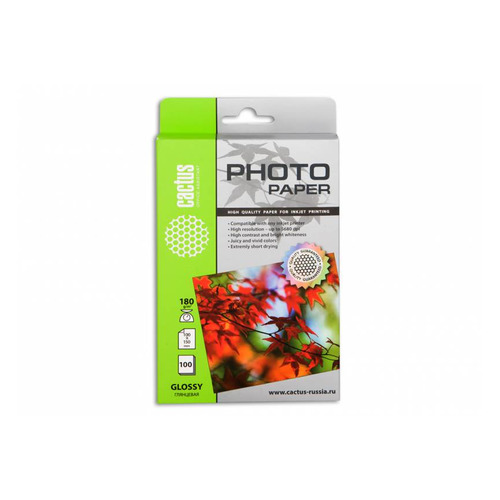 Фотобумага Cactus CS-GA6180100E, 180г/м2, 100л, для струйной печати, белый, покрытие глянцевое