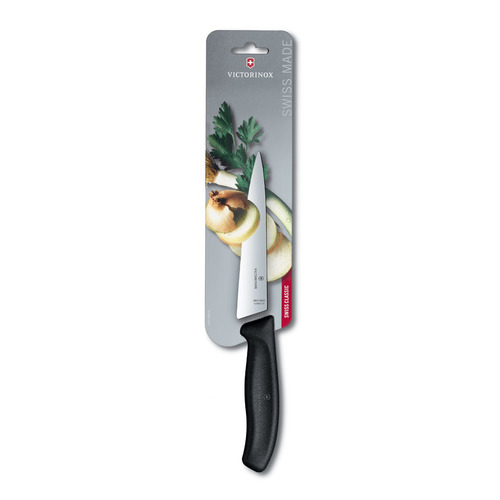 Нож кухонный Victorinox Swiss Classic, разделочный, 150мм, заточка прямая, стальной, черный [6.8003.15b]