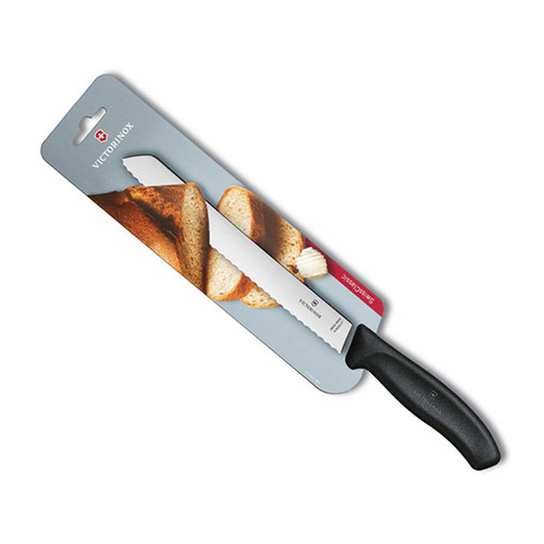 Нож кухонный Victorinox Swiss Classic, для хлеба, 210мм, заточка серрейтор, стальной, черный [6.8633.21b]