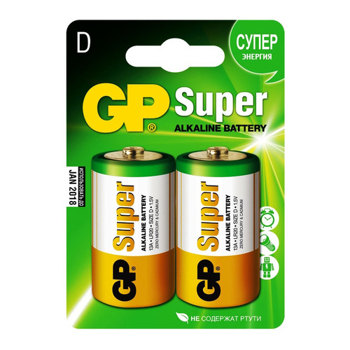 D Батарейка GP Super Alkaline 13A LR20, 2 шт