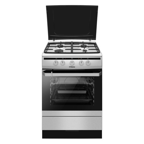 Газовая плита Hansa FCMX63022, электрическая духовка, металлическая крышка, чугун, нержавеющая сталь