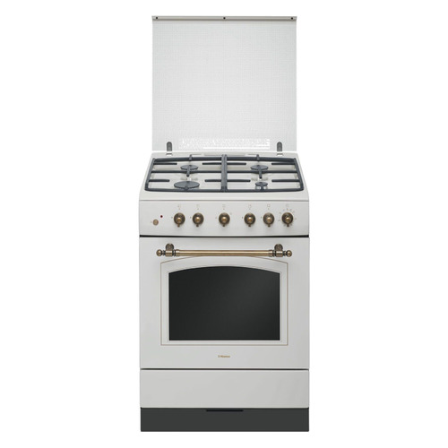 Газовая плита Hansa FCGY62109, газовая духовка, стеклянная крышка, чугун, слоновая кость