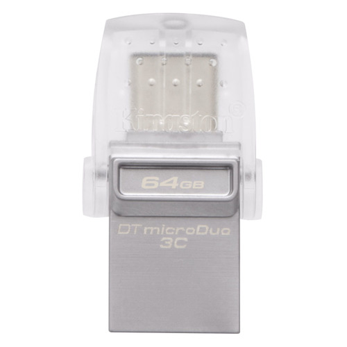 Флешка USB Kingston DataTraveler microDuo 64ГБ, USB3.0, серебристый [dtduo3c/64gb]