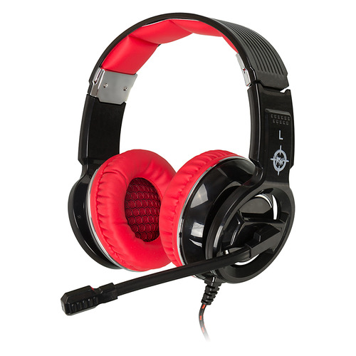 Гарнитура игровая Oklick HS-L350G RED WAR, для компьютера, мониторные, черный / красный [472664]