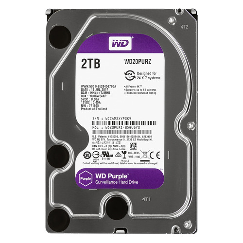 Жесткий диск WD Purple WD20PURZ, 2ТБ, HDD, SATA III, 3.5"