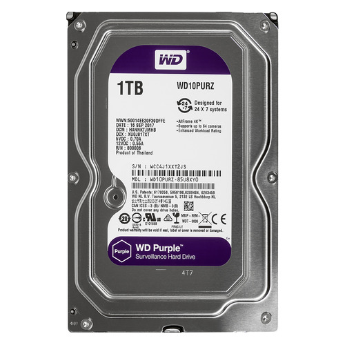 Жесткий диск WD Purple WD10PURZ, 1ТБ, HDD, SATA III, 3.5"