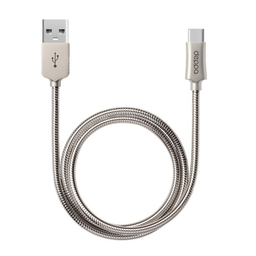 Кабель Deppa Steel, USB Type-C (m) - USB (m), 1.2м, 2.4A, стальной [72274]