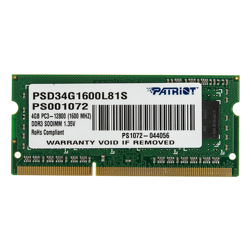 Модуль памяти Patriot PSD34G1600L81S DDR3L - 4ГБ 1600, SO-DIMM, Ret