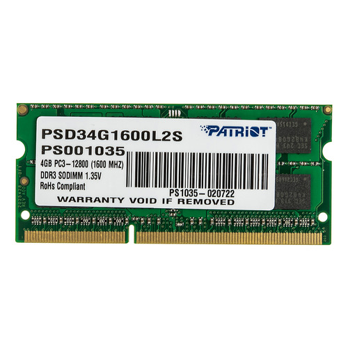 Модуль памяти Patriot PSD34G1600L2S DDR3L - 4ГБ 1600, SO-DIMM, Ret