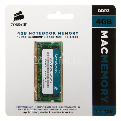 Модуль памяти Corsair CMSA4GX3M1A1333C9 DDR3 - 4ГБ 1333, SO-DIMM, Mac Memory, Ret