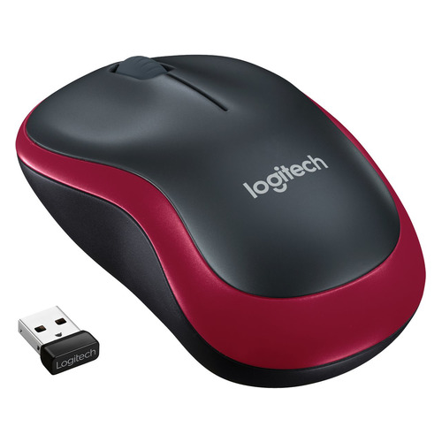 Мышь Logitech M185, оптическая, беспроводная, USB, красный [910-002240]