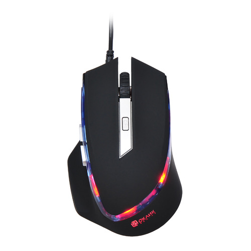 Мышь Oklick 715G, игровая, оптическая, проводная, USB, черный и серебристый [754785]