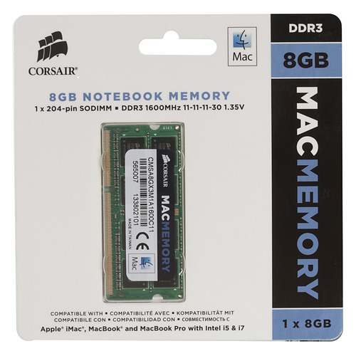 Модуль памяти Corsair CMSA8GX3M1A1600C11 DDR3L - 8ГБ 1600, SO-DIMM, Mac Memory, Ret