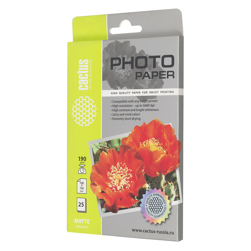Фотобумага Cactus CS-MA619025, 190г/м2, 25л, для струйной печати, белый, покрытие матовое