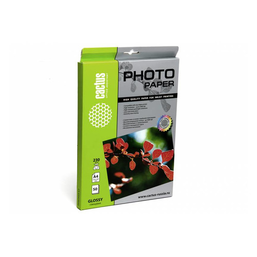 Фотобумага Cactus CS-GA423050, A4, 230г/м2, 50л, для струйной печати, белый, покрытие глянцевое