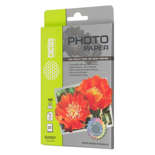 Фотобумага Cactus CS-GA618025, 180г/м2, 25л, для струйной печати, белый, покрытие глянцевое