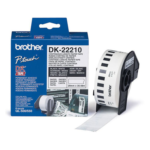 Картридж Brother DK22210, 29мм, черный шрифт, белый фон, 30.48м ( DK22210